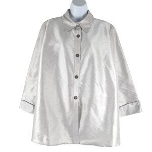 IC Collection Button Front Blouse Shirt‎ 2XL Silver Cuffed Polyester TP-3463